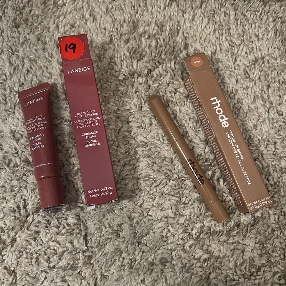 New! Lippie bundle Rhode lip shape in lunge and Laneige cinnamon sugar glaze